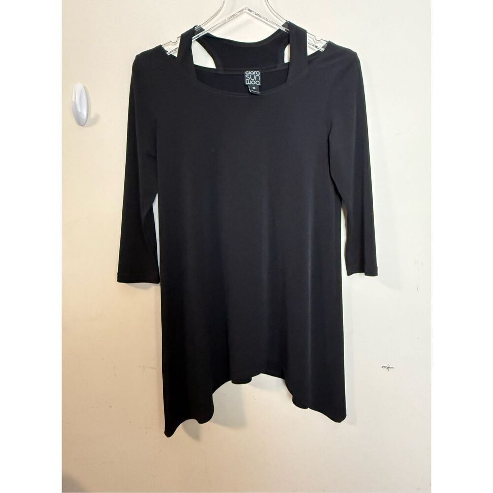 Clara SunWoo Cold Shoulder Long Sleeve Tunic Asymmetrical Hem Stretch Jersey XS